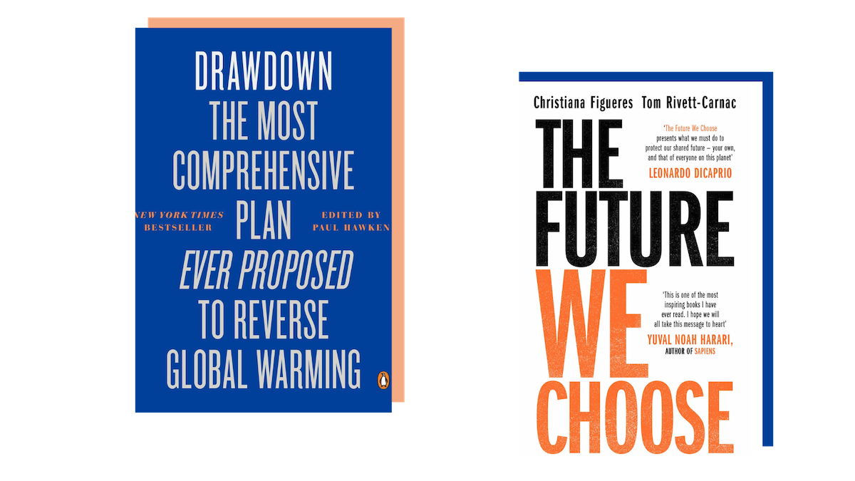 Drawdown (Paul Hawken, ed.) and The Future We Choose (Christiana Figueres and Tom Rivett-Carnac)