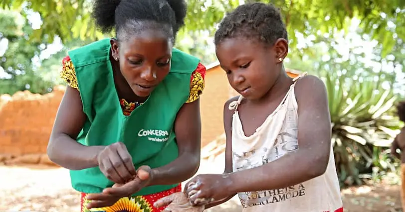 Concern WASH team member Princia leads a handwashing demonstration in Central African Republic