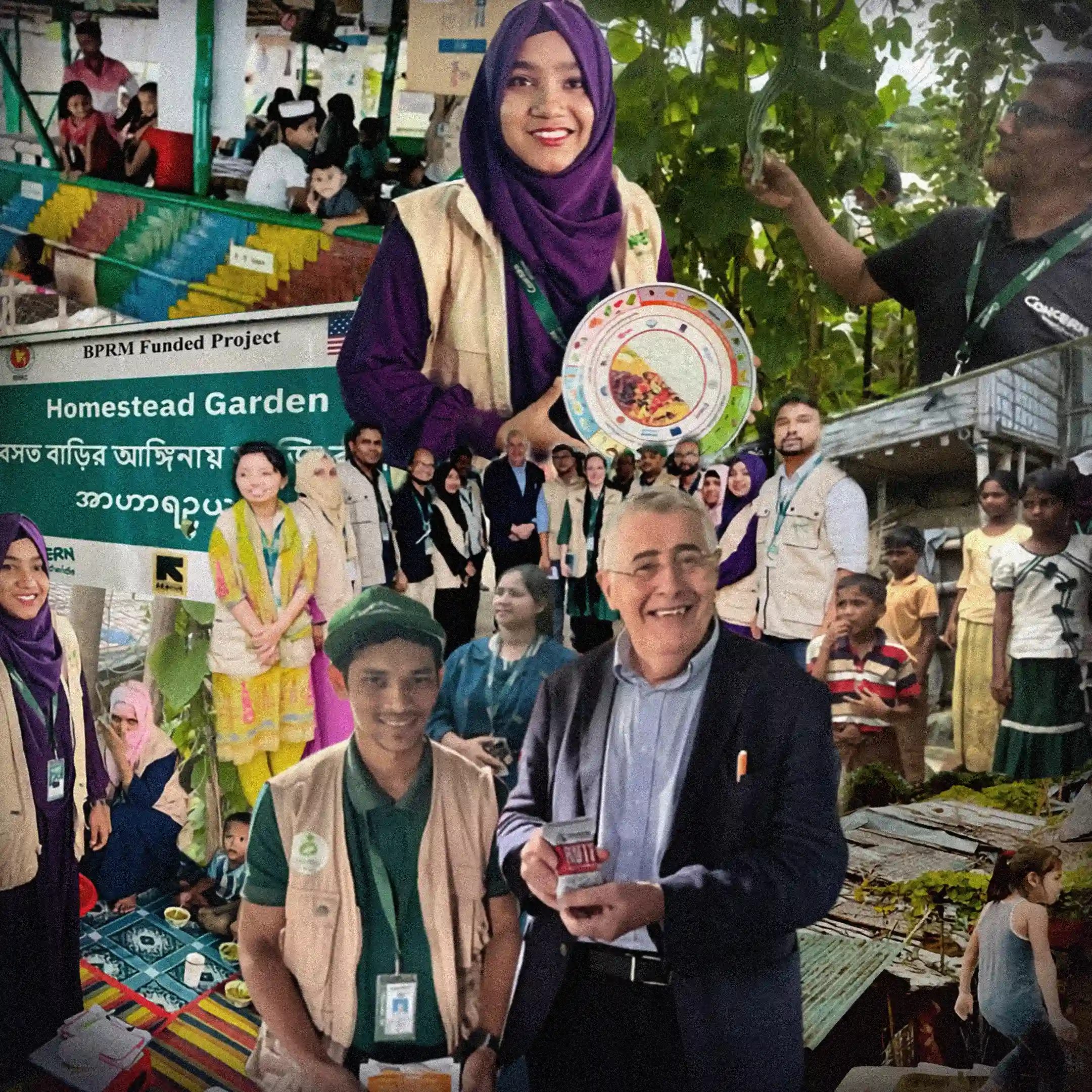 A collage featuring Concern Worldwide staff members in Bangladesh