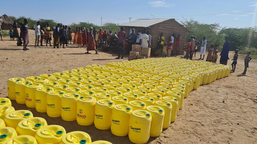 Jerrycans at a water point in Kenya