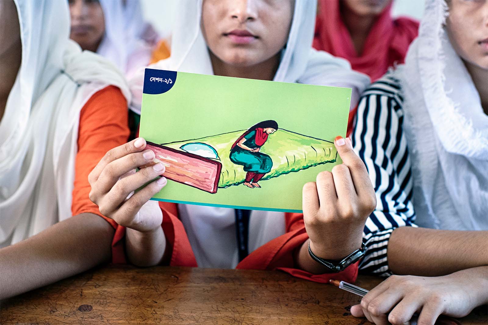 A menstrual hygiene session for girls in Bangladesh.
