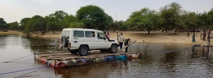 Concern Worldwide vehicle on a raft in Chad