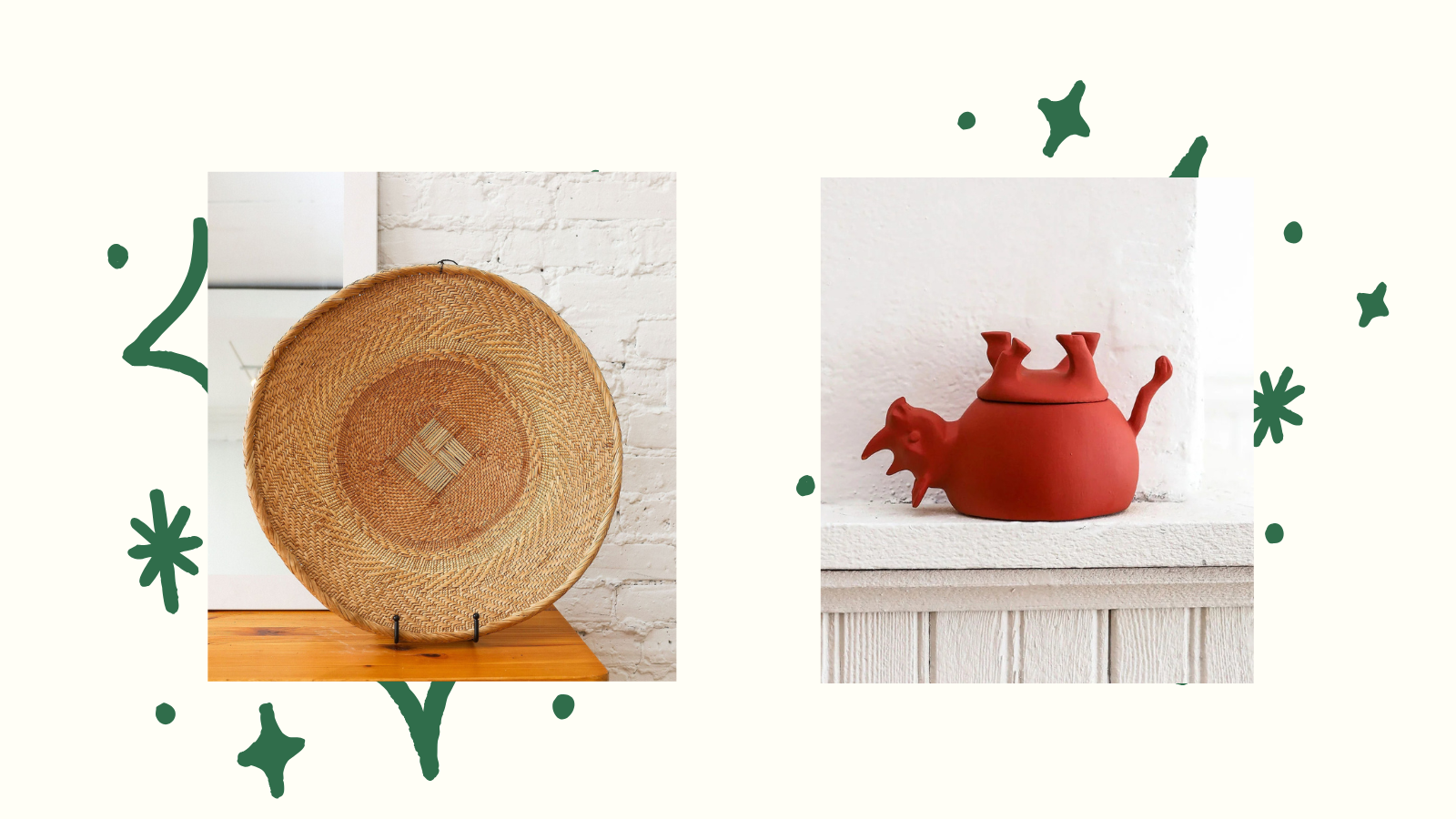 Oversized woven wall hanging and sleeping rhino.