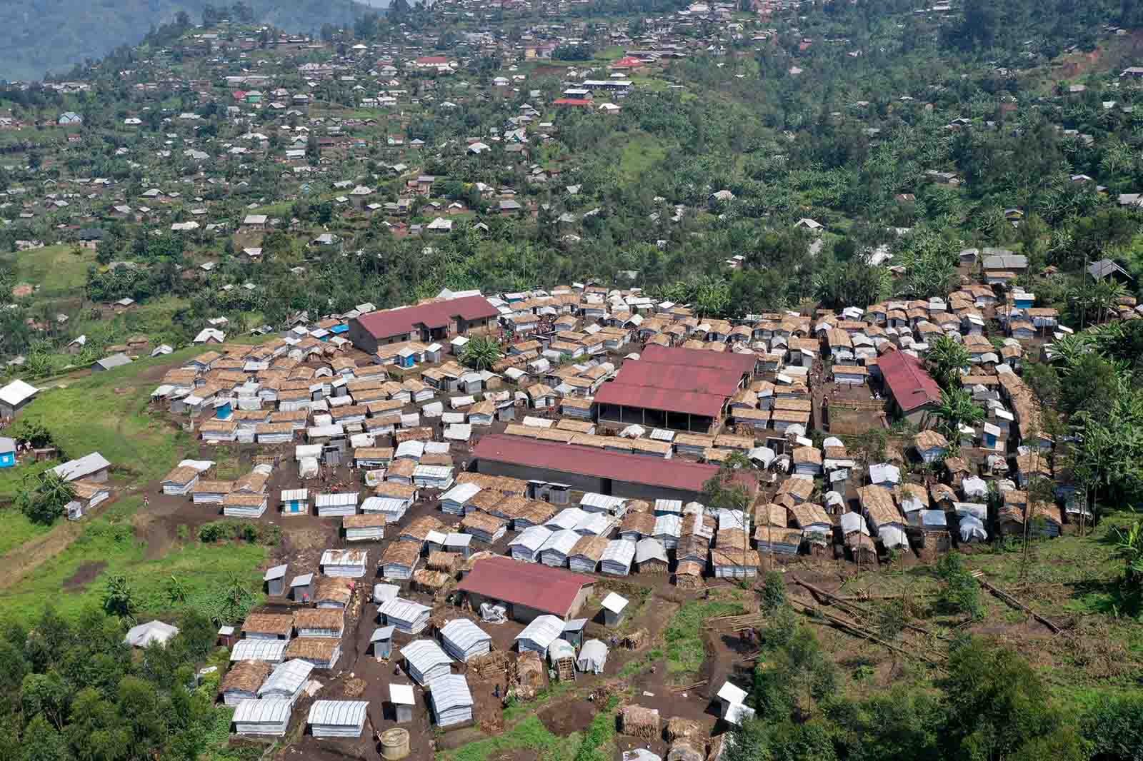 Aerial view of displacement camp near Goma, DRC