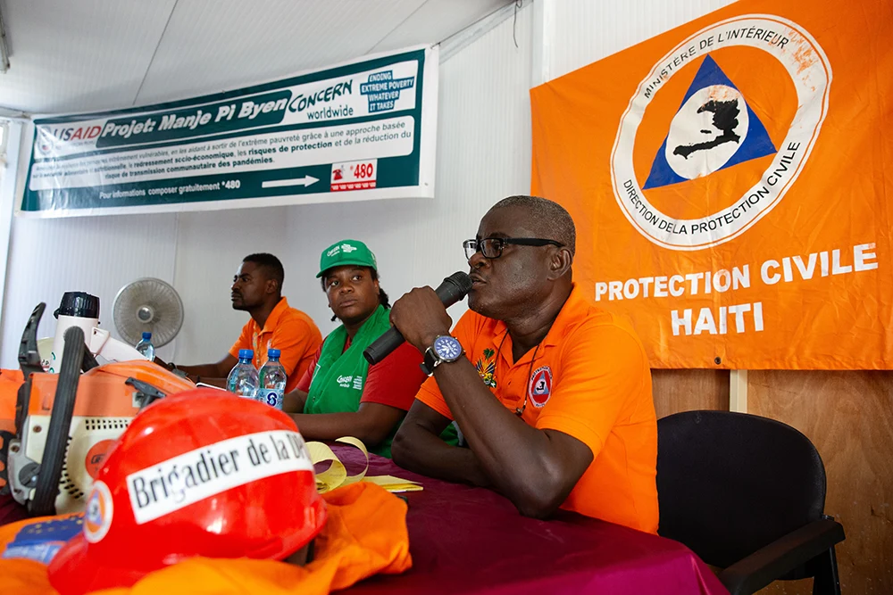 A civil protection meeting in Haiti