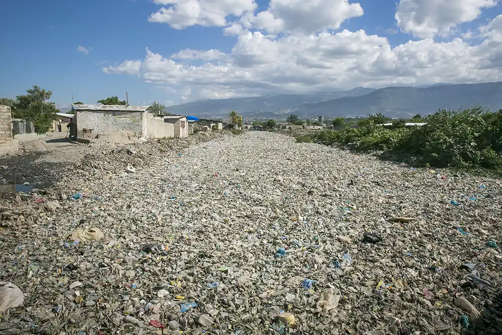 A waterway in Port-au-Prince, clogged with garbage.