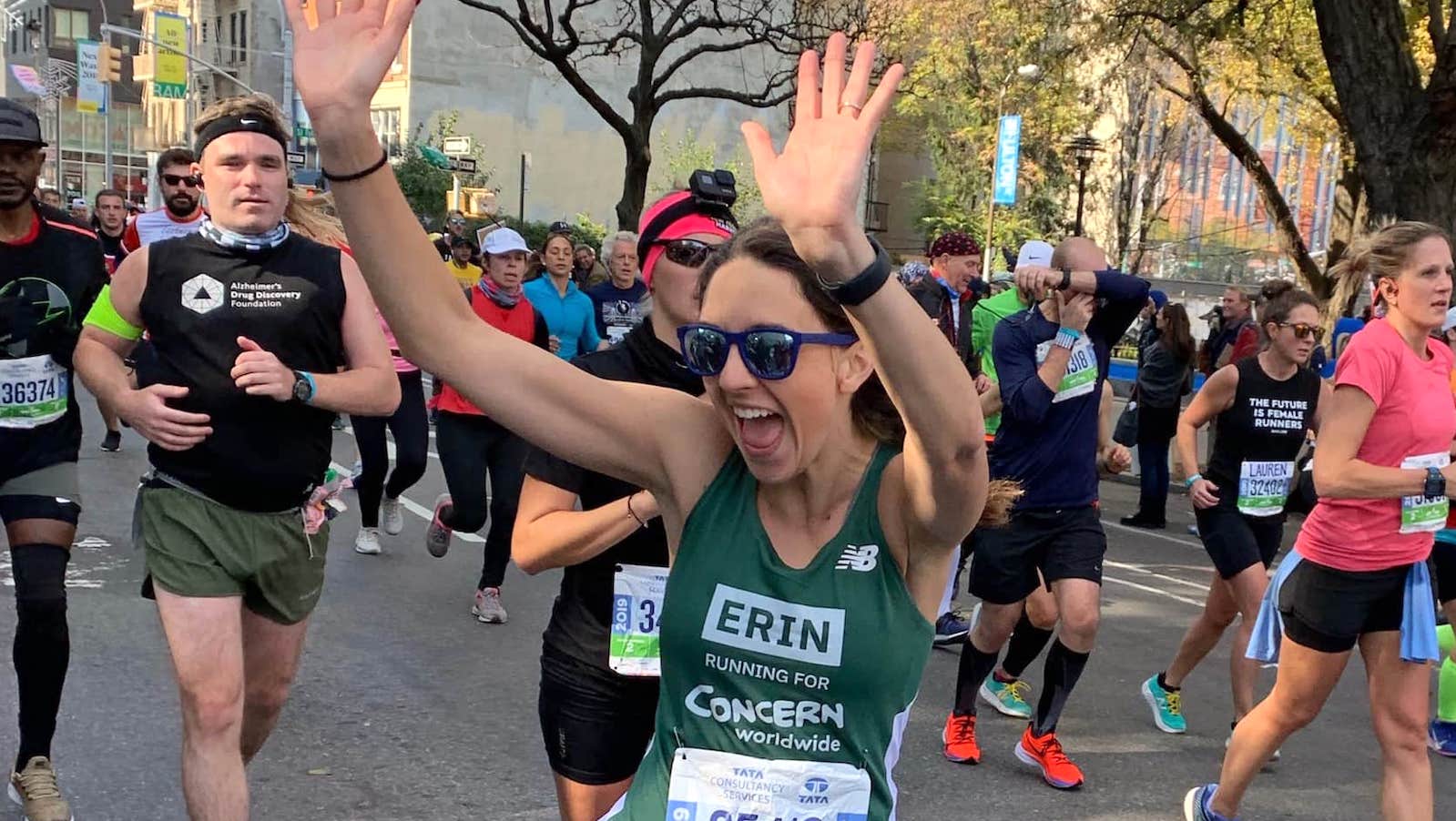Runner in the NYC marathon running on behalf of Concern Worldwide, US. 