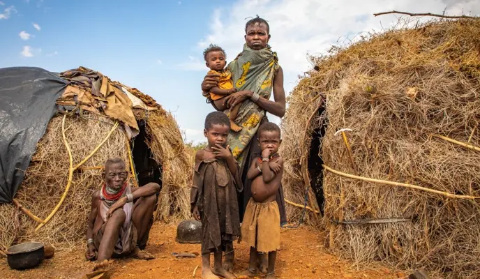 A Turkana woman with her mother-in-law and children in drought-struck northern Kenya.