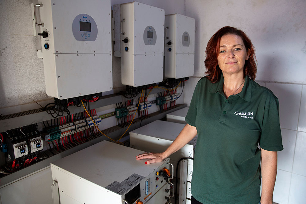 Sinead Clear with a solar power system