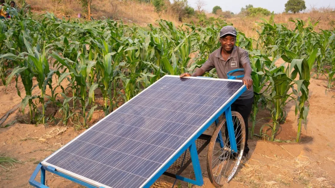 In Malawi, Aaron uses the solar powered irrigation pump and other climate smart agricultural practices help him and his village.