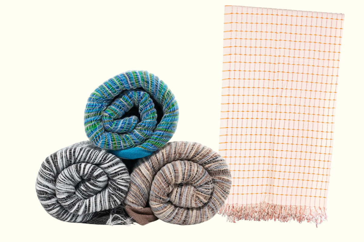Ethiopian cotton scarves from YeHagere and hand-made Kenyan blankets, available via Mission Market by Concern Worldwide