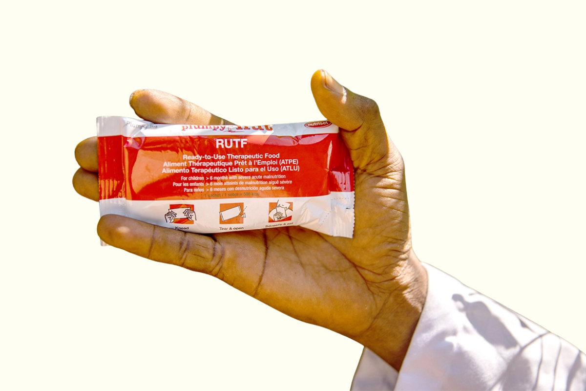 A packet of RUTF, known as Plumpy'Nut, which is used to treat acute malnutrition in children