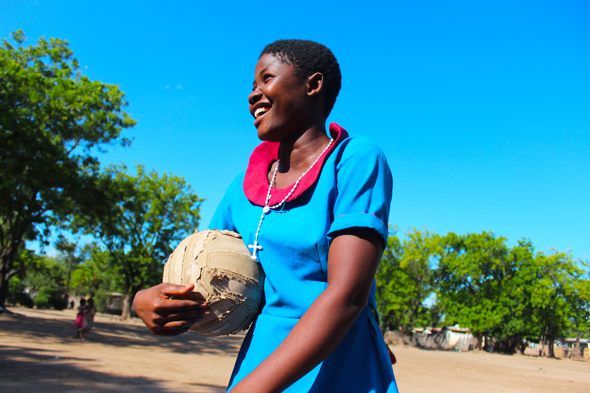 The Skillz program at Mwanza Primary School in Nchalo has been implemented with the help of Concern and uses the medium of soccer to teach life skills, gender equality, hygiene, and life goals to students. Student Christina Kamangira (15) says, “I have learned about what I love: cooking, playing, and lots more.” (Photo: Jason Kennedy/Concern Worldwide)