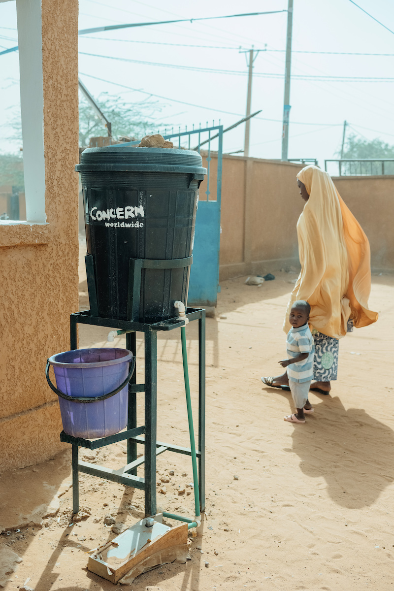A water station set up in rural Niger by Concern Worldwide.