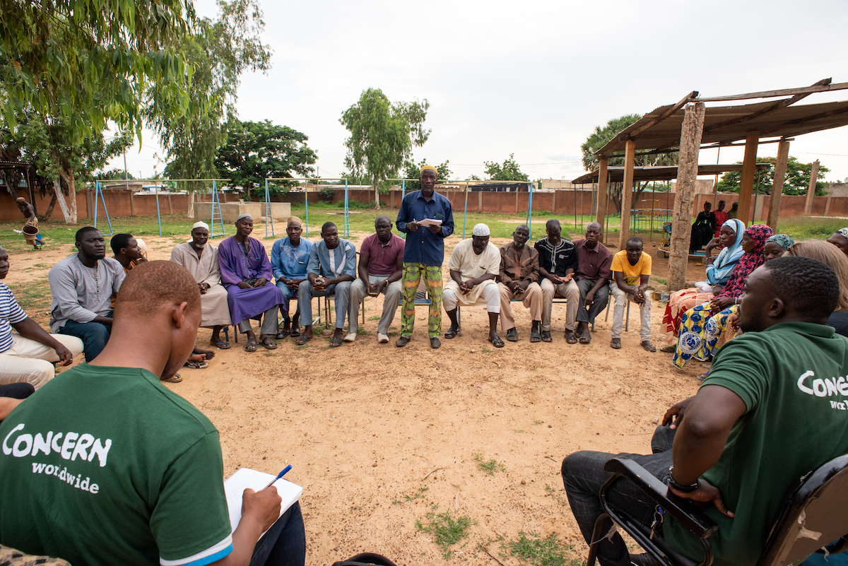 Concern staff visit and meet with IDPs in Pouytenga Centre East. (Photo: Anne Mimault / Concern Worldwide)