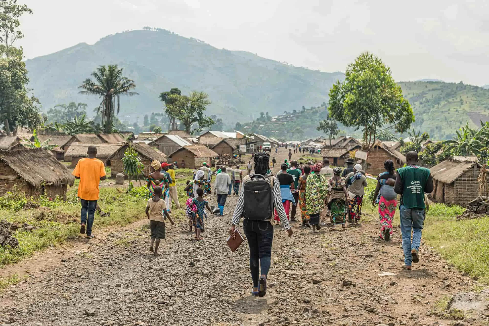 People on a road in DRC