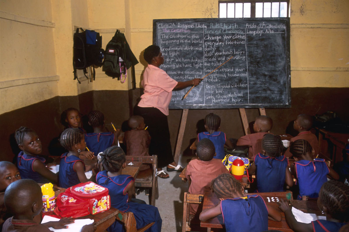 Pupils at Bethel Feeder School, rebuilt by Concern after its destruction during the civil war.