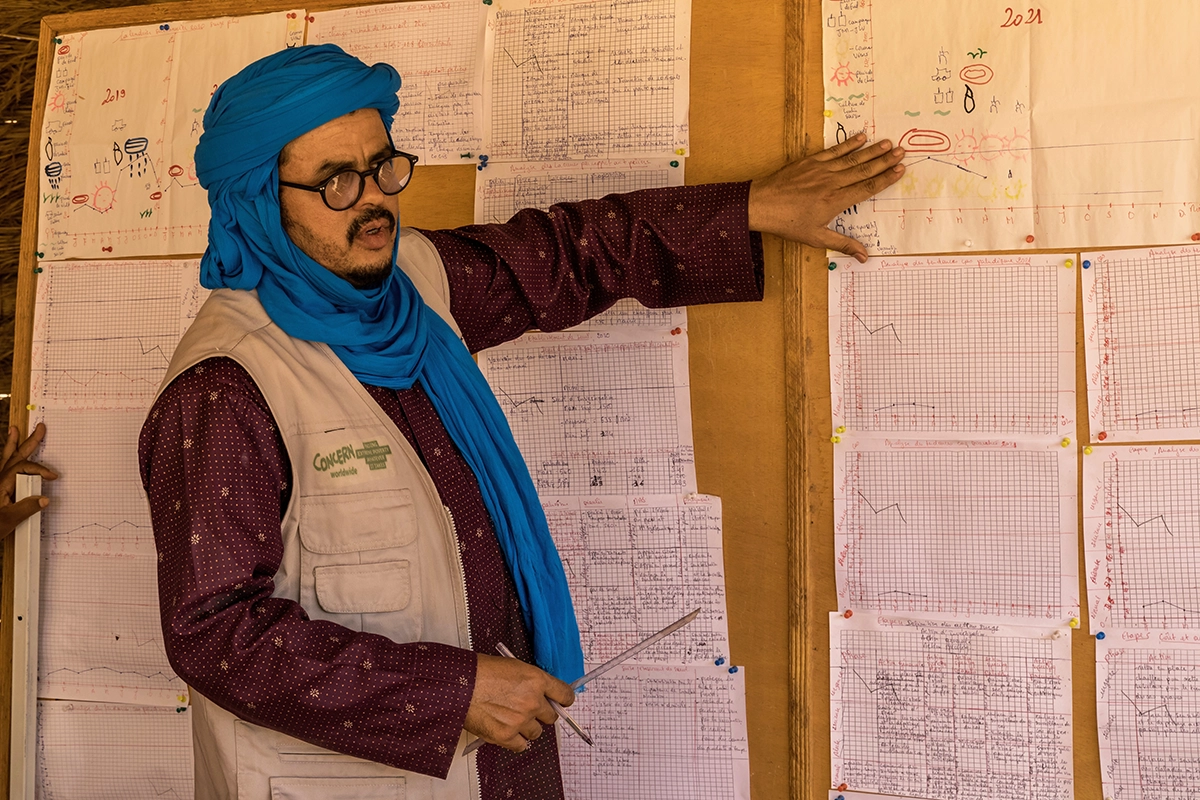 Roufai Mohamed, a CMAM Surge Officer with Concern, delivers a coaching session on Surge in Founkoye Health Facility, Tahoua, Niger. (Photo: Apsatou Bagaya/Concern Worldwide)