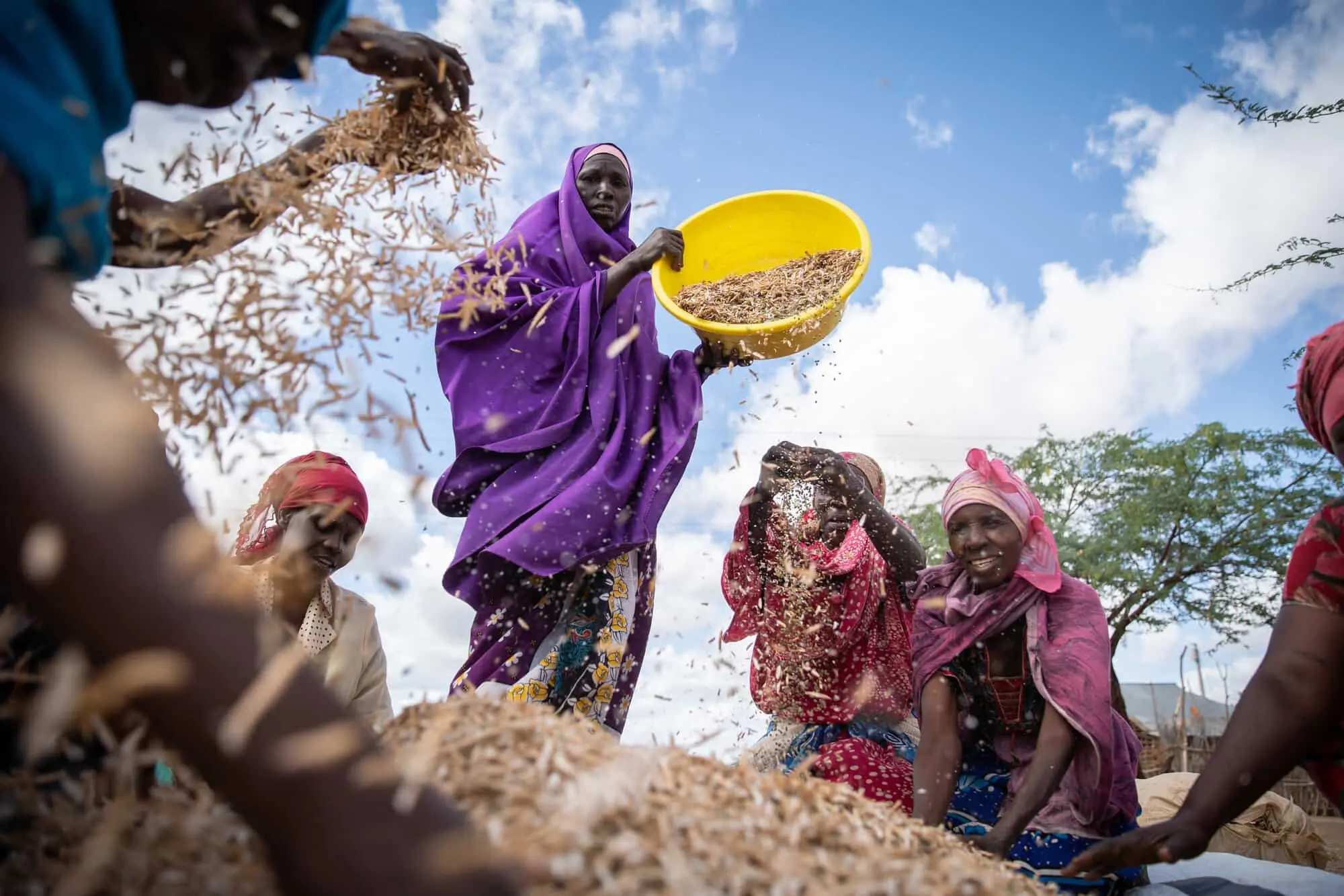 Woman holding bucket of grain