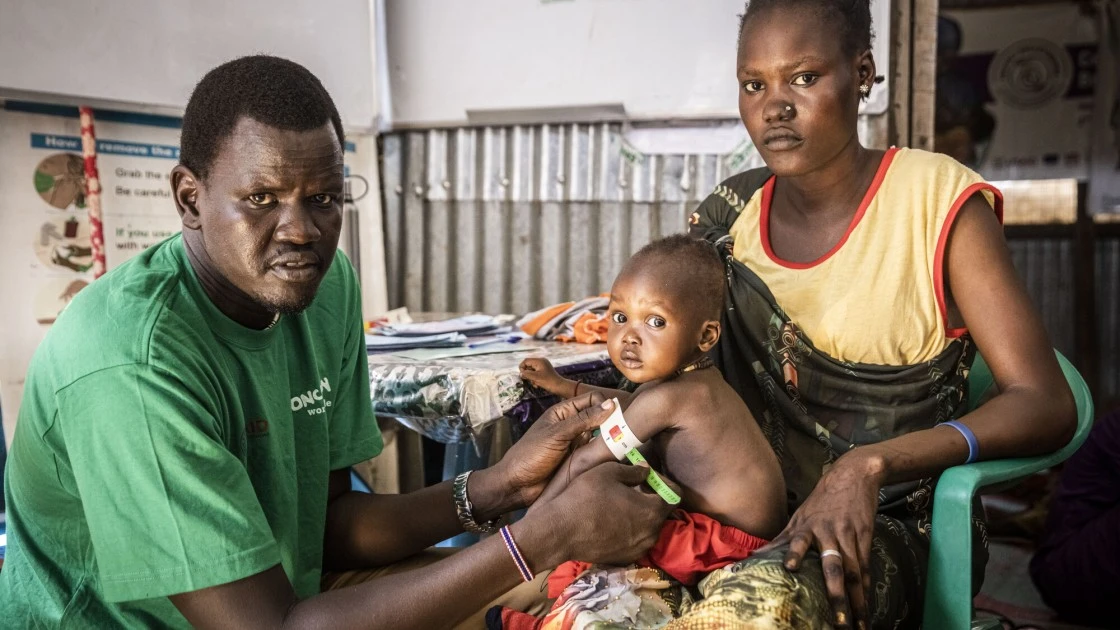 Nyahok brought her malnourished daughter Nyariek to a health care clinic, supported by Concern South Sudan. Photo: Ed Ram/Concern Worldwide