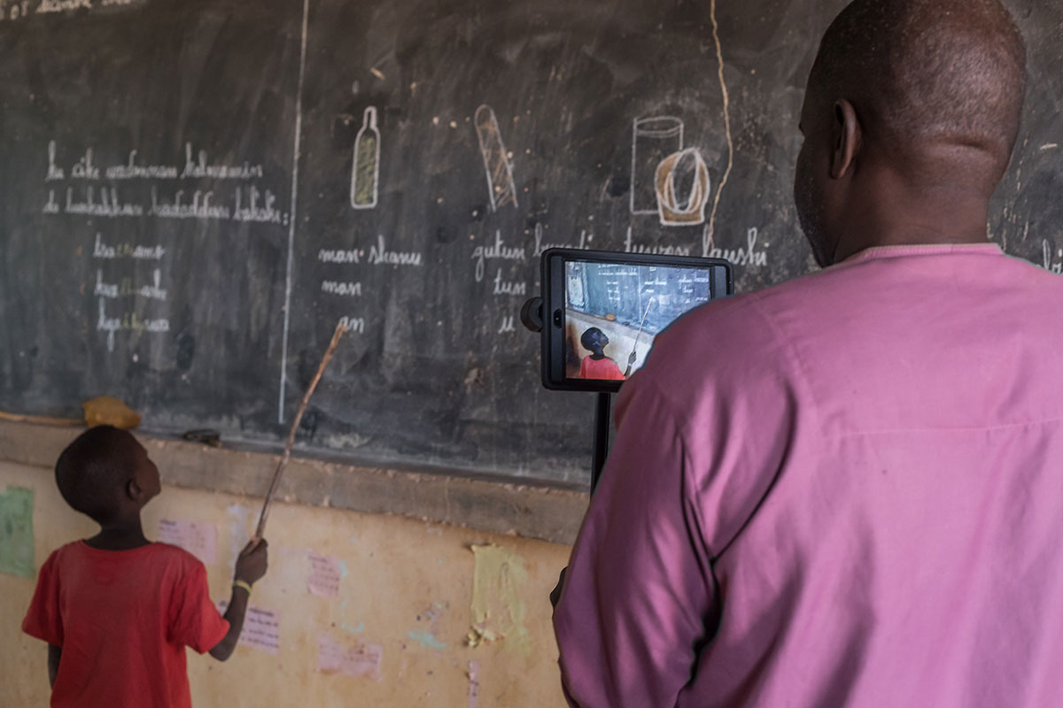 Mahamadou Assoumane (right) is an educational counselor in Bambaye, Niger, who works with Concern on an innovative video coaching approach to improve teaching practices and teacher training, particularly in hard-to-reach areas.