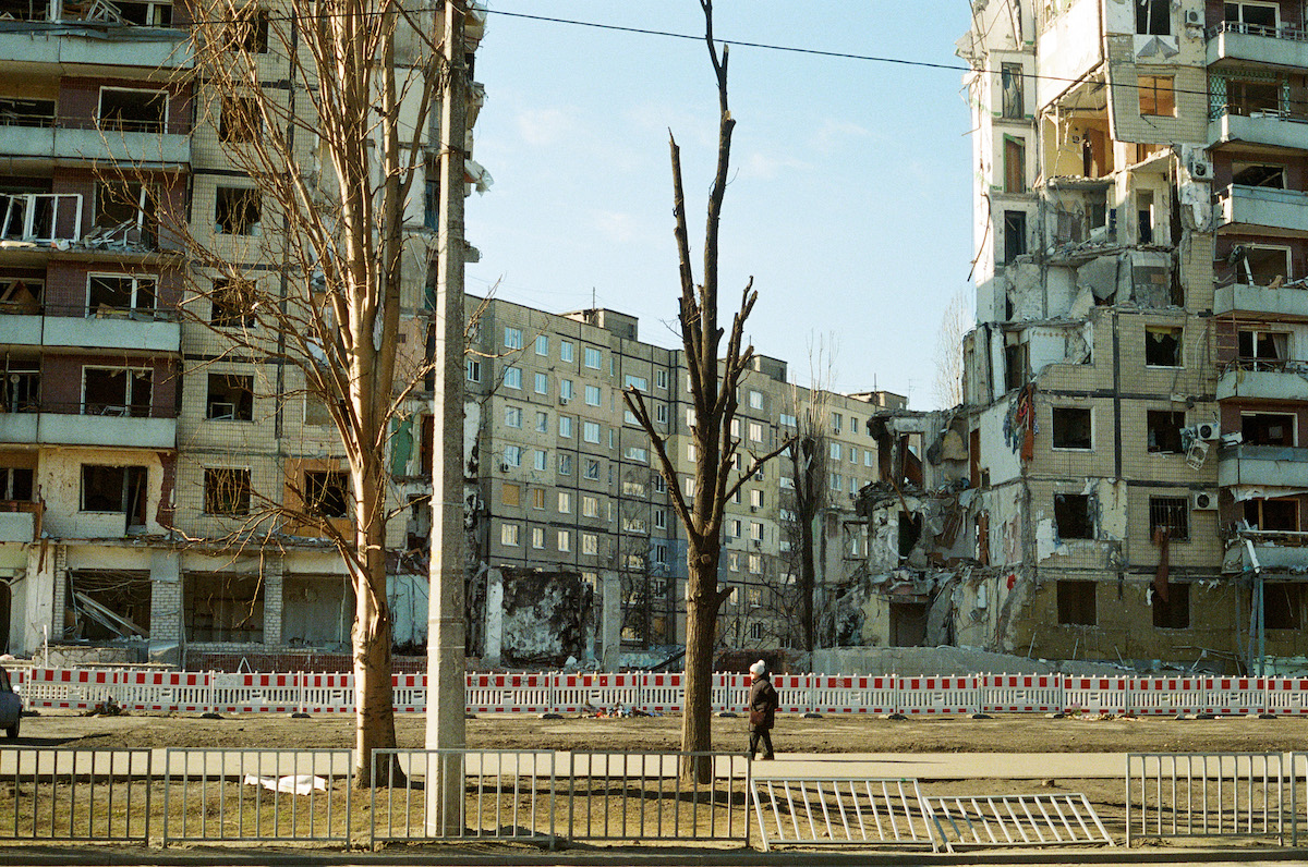 The remains of an apartment building in Dnipro, Ukraine, that was leveled by a missile attack in January, 2023. (Photo: Olivia Giovetti/Concern Worldwide)