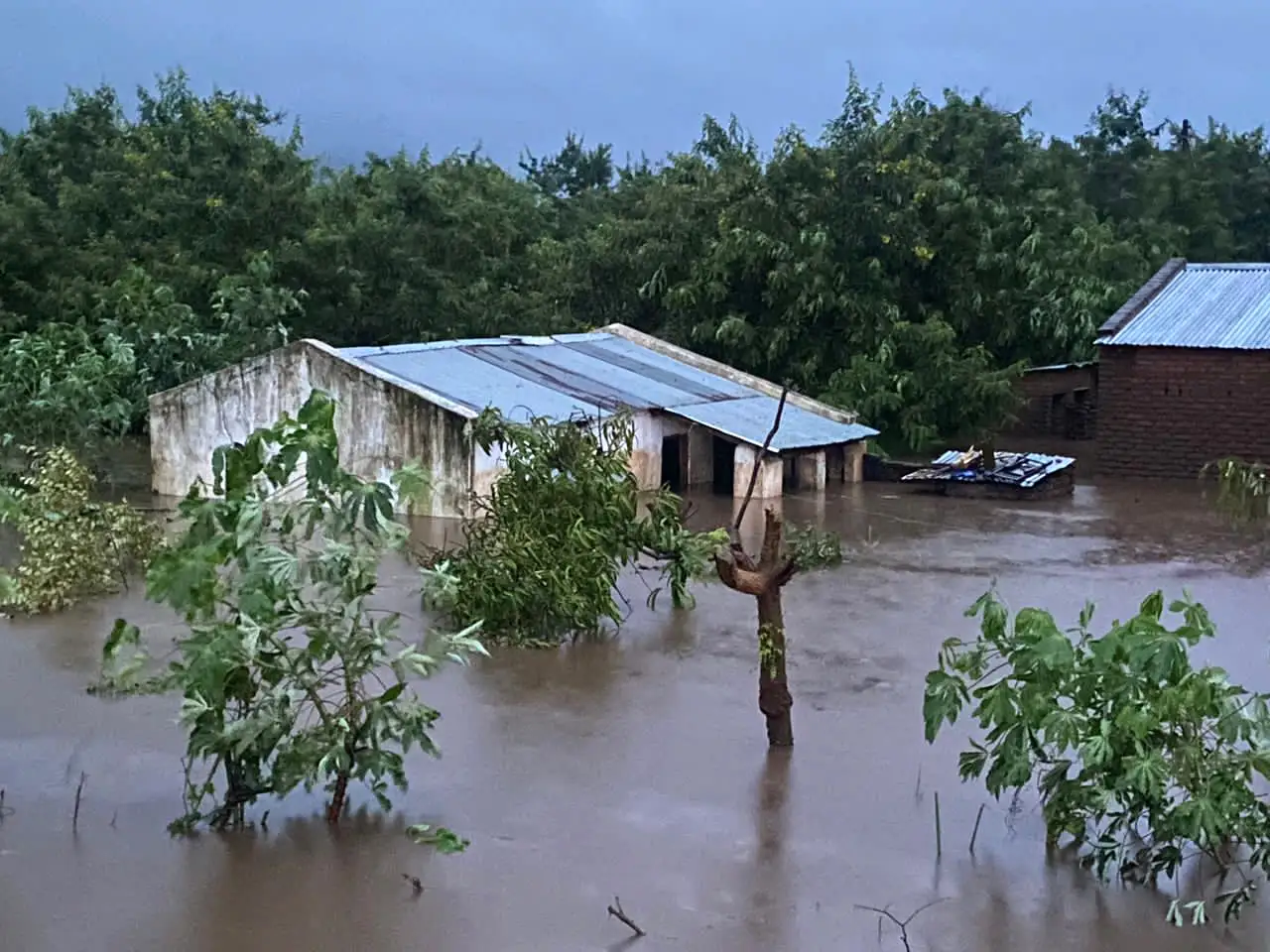 A flooded homestead in Malawi