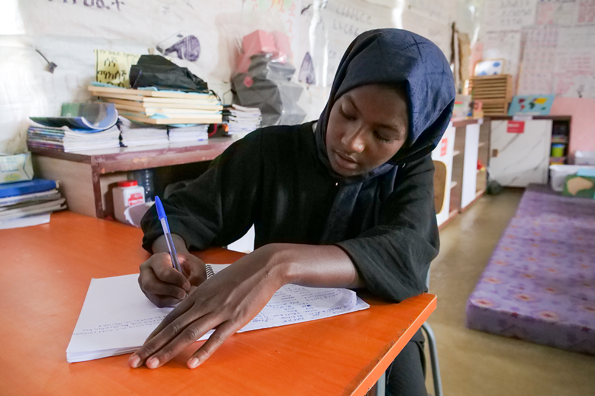 Meisha Mohammed Asrar, one of the program participants in Playmatters, which helps students affected by the conflict in Tigray get back to school by engaging them in various educational activities as well as child protection awareness trainings. (Photo: Eugene Ikua/Concern Worldwide)