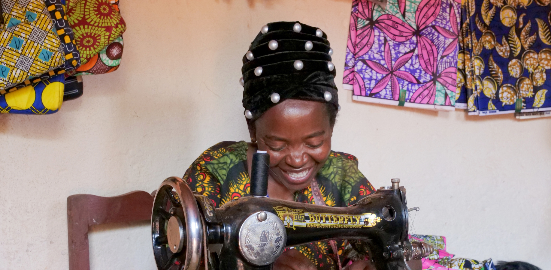 Alexia Mukashyaka (40) at her tailoring shop in Mugombwa, Gisagara. (Photo: Eugene Ikua/Concern Worldwide)