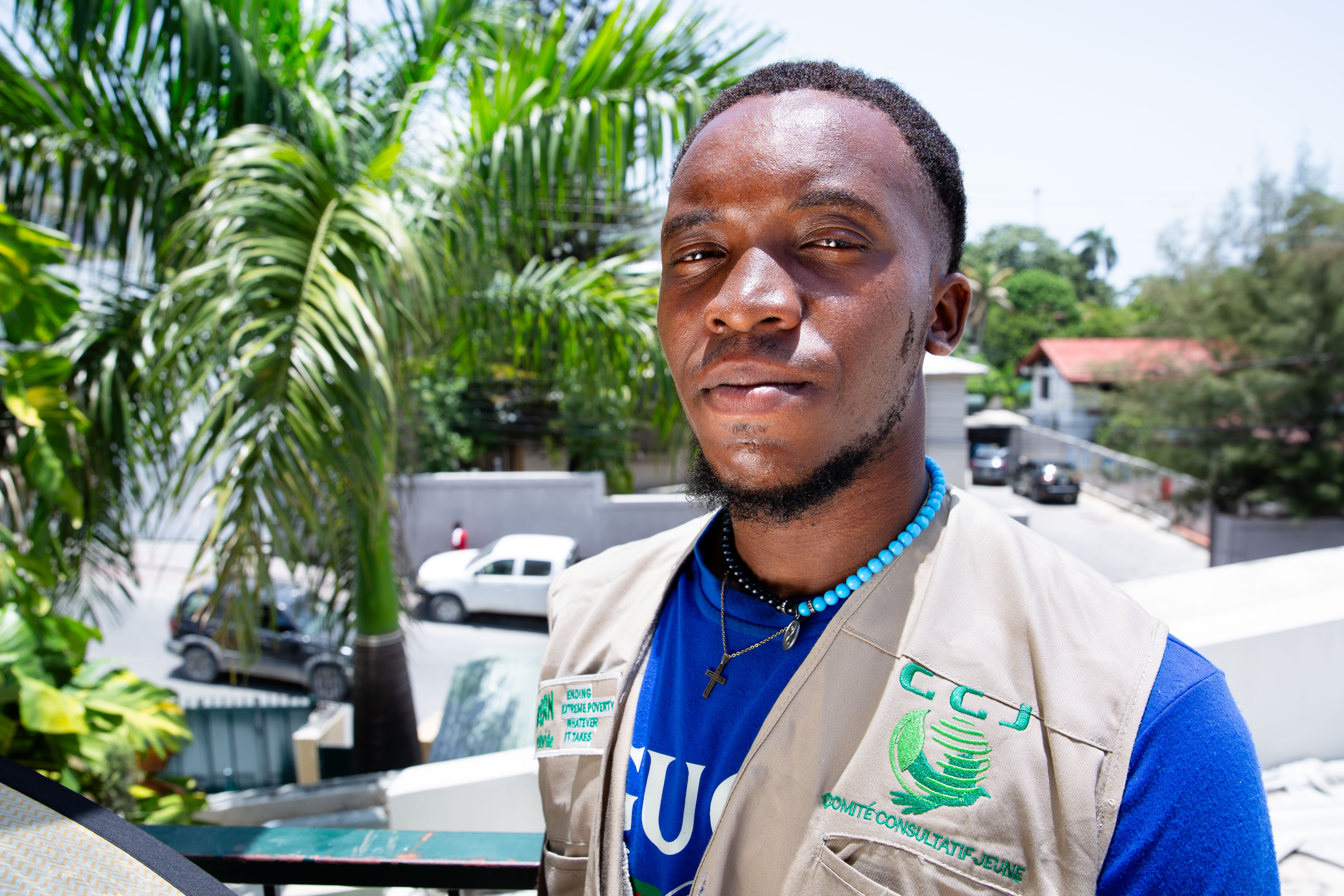 Duval Dormeus, a peace activist and member of the Comité Consultatif Jeunes, at Concern Worldwide's office in Port-au-Prince in 2023.