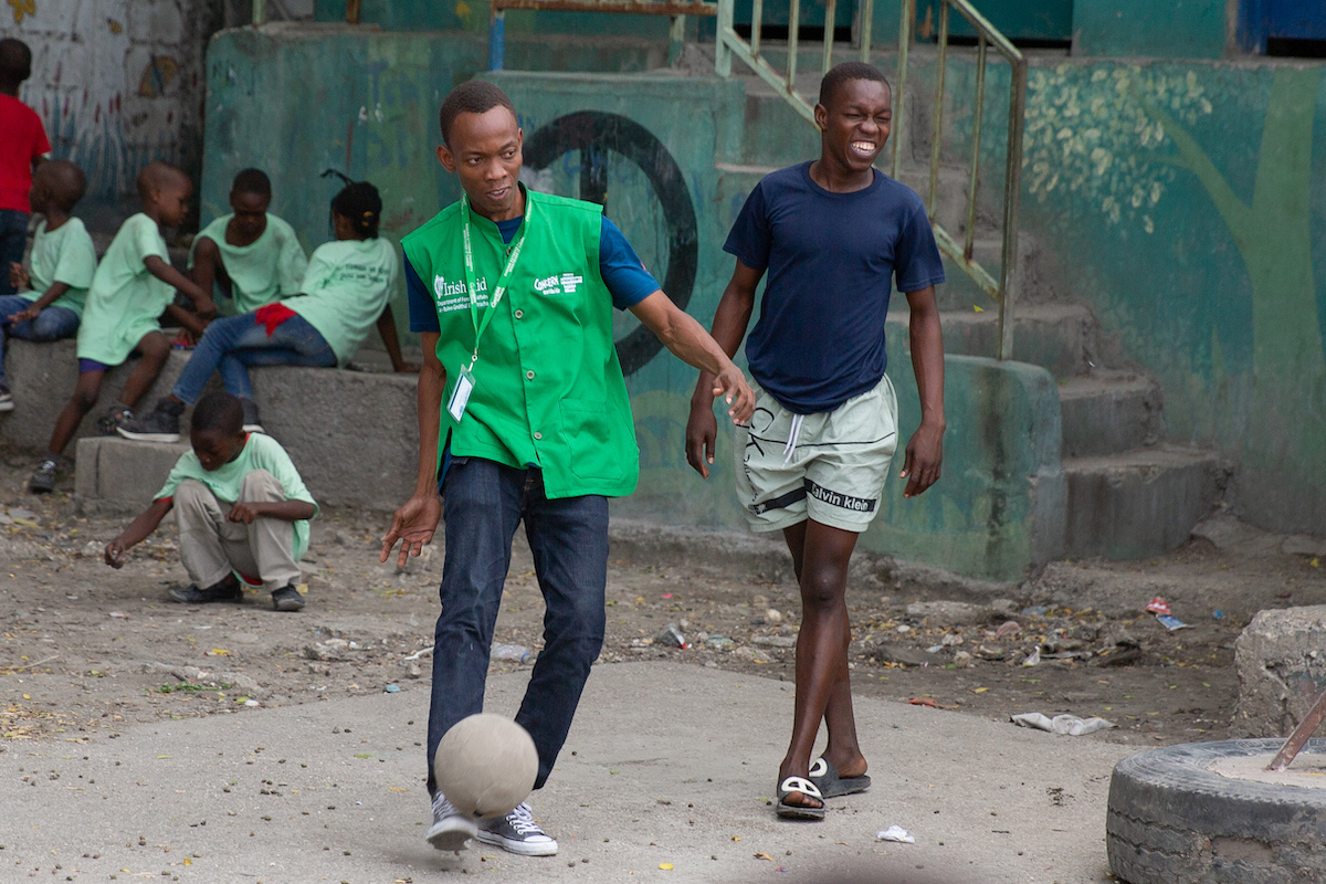 Young people taking part in activities run by Sakala, a local partner of Concern Worldwide in Port-au-Prince, Haiti. Photo: Kieran McConville/Concern Worldwide