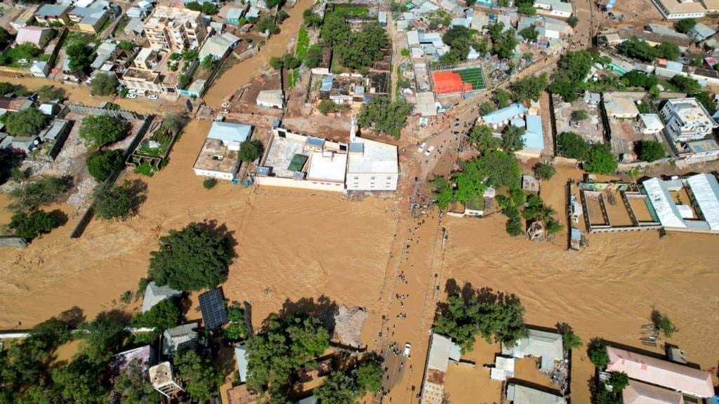 An overhead view of the flooding in Baidoa, Somalia, 2023.
