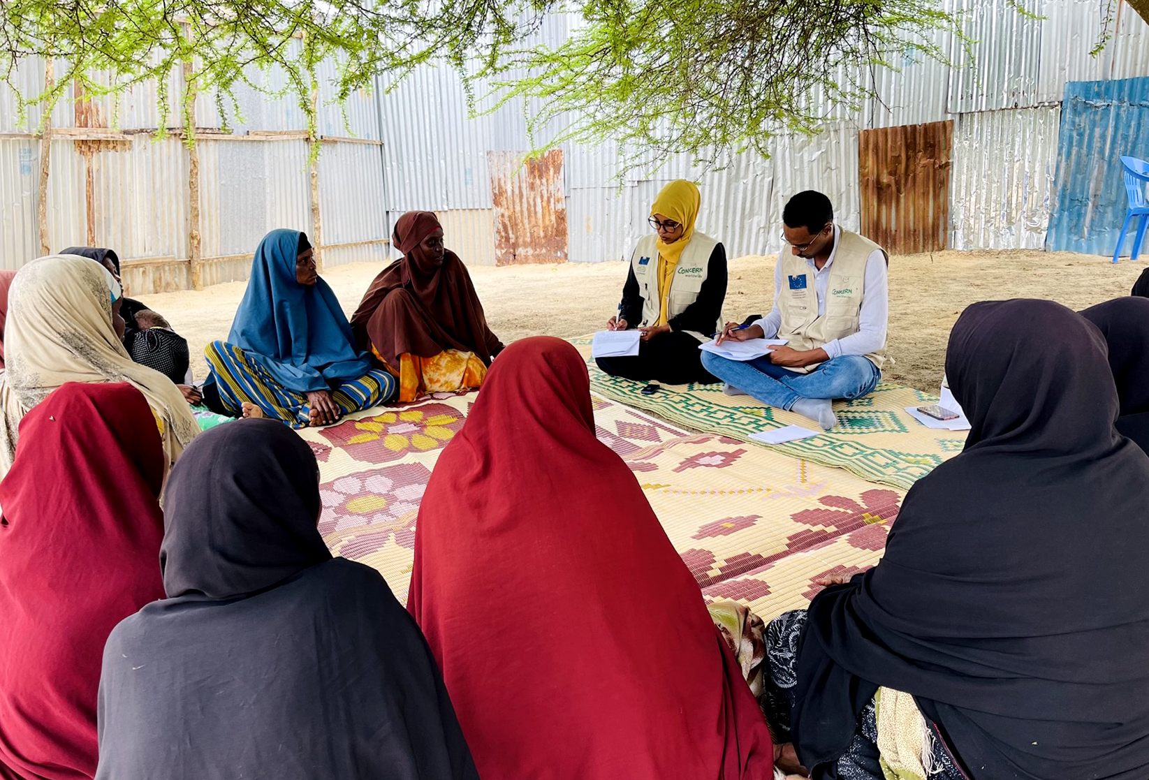 A focus group with female program participants in Gedo, Somalia, discussing the problems with gender-based violence (GBV) that affect women and girls within the context of the current crisis. (Photo: Concern Worldwide)