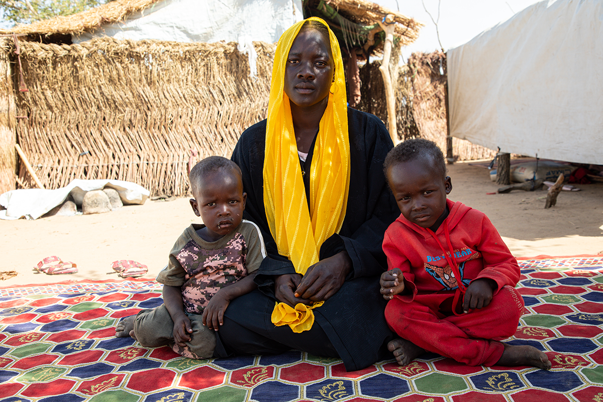 Nayla* (20) with her two sons, Ahmad* (2) and Ibrahim* (4) in red. (Photo: Eugene Ikua/Concern Worldwide)