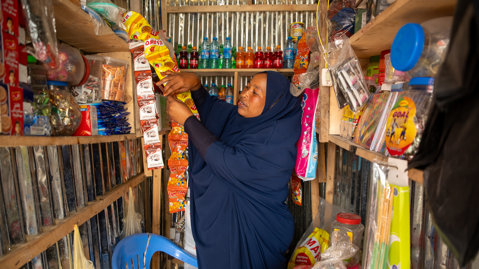 Nuurto* (34) is a mother of five children and a shop owner in Karan district. She sells various types of processed foods and household necessities. (Photo: Mustafa Saeed/Concern Worldwide)