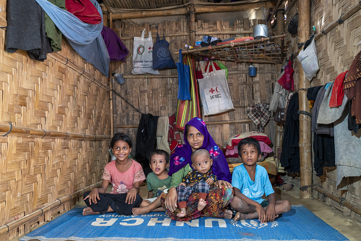 Kulsum at home with her children at Camp 13. (Photo: Saikat Mojumder/Concern Worldwide)