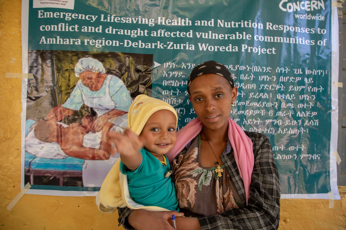 Banchimesele Mola and her son, Natnael Adunga, at the Concern-supported Dib Bahr Health Centre in Amhara, Ethiopia. (Photo: Eugene Ikua/Concern Worldwide)