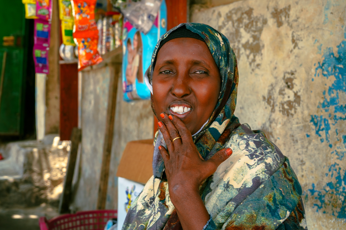 Mako at her shop. “She is the reason our whole family is where we are now,” says her son, Abdikarim, who was able to attend university because of the business his mother started. Mako is now 55 and a grandmother. (Photo: Adnan/Mohamed/Concern Worldwide)
