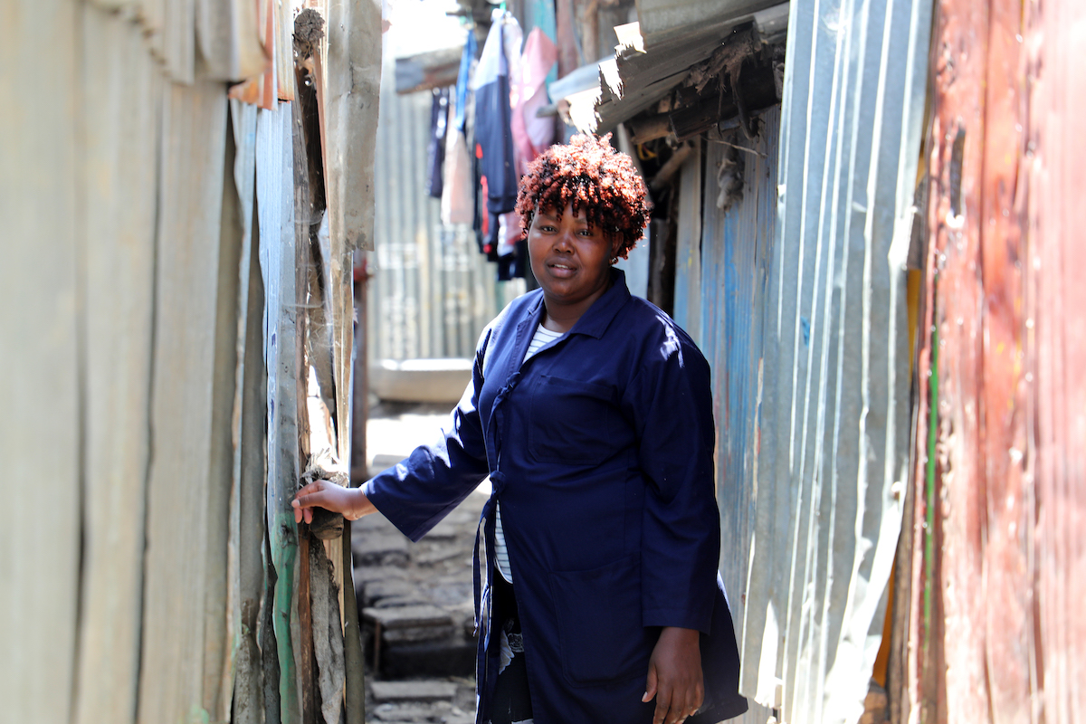 Fresha Wamboi lives in Reuben settlement in Nairobi with her husband and two children. She received business and urban agriculture training from Concern as part of our program, Advancing Food Security in Nairobi. (Photo: Shaloam Strooper/Concern Worldwide)