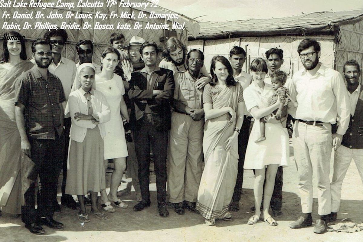 Kay O'Loughlin-Kennedy (left-side, white dress) and members of the Concern team in Calcutta, 1971