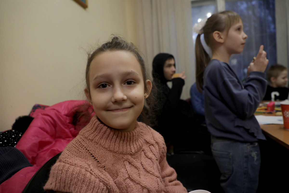 Natalia* (8) and Sofia* (7) attend a children's play therapy session in Kharkiv. (Photo: Jon Hozier-Byrne/Concern Worldwide)