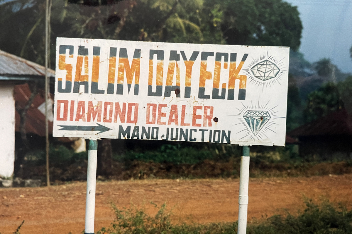 Advertisement for a diamond dealer in Sierra Leone during the country's civil war.