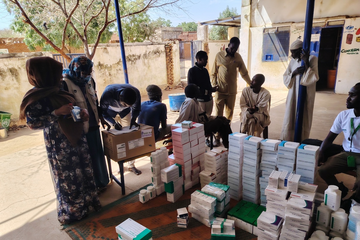 A Concern team deliver vital supplies of medicine to the Al Riyadh health facility in El-Geneina, Sudan. Photo: Abdalsalam Adam Abdallah/Concern Worldwide