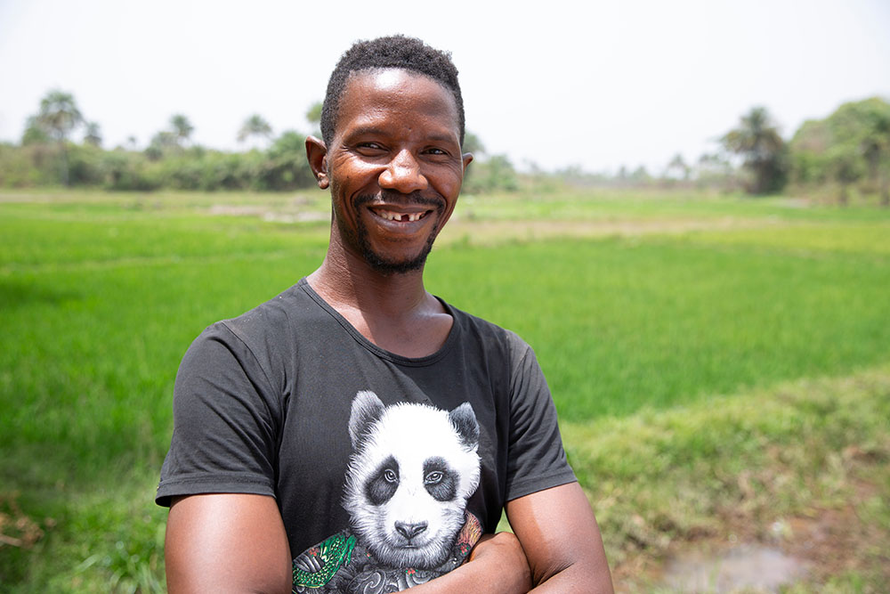A rice farmer in Sierra Leone