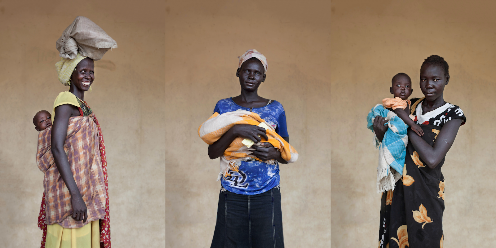 Nyabila* (32) with her four month old baby, Amel*; Sara* (also 32) with her child; Mary* with her child. (Photos: Abbie Trayler-Smith / Concern Worldwide; Names changed to protect identities.)