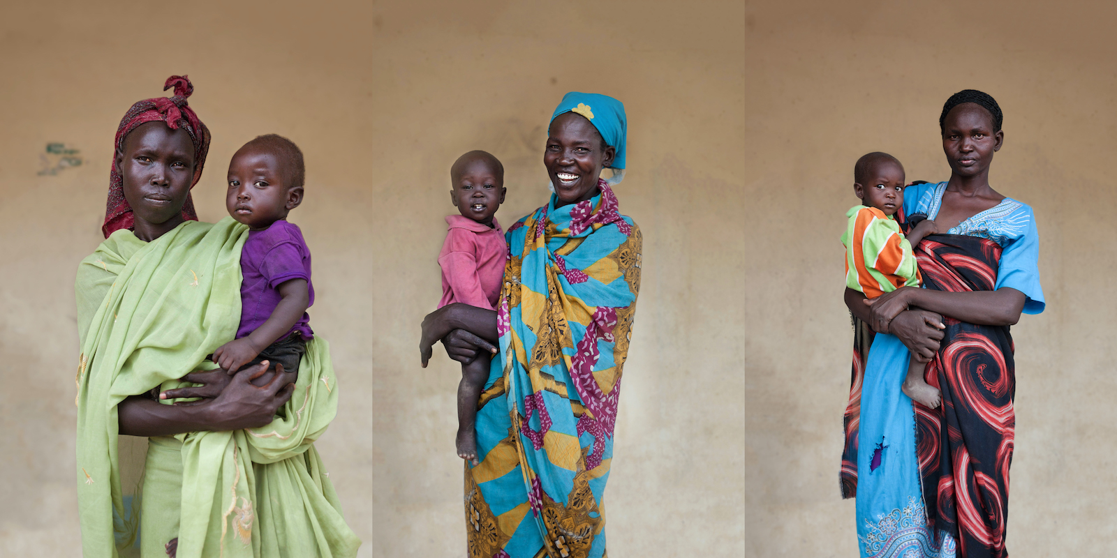 Weiu* (28) with baby Aweich* (1); Ayaan* with baby Jon*; and Rose* (38) with baby Bol*. (Photos: Abbie Trayler-Smith / Concern Worldwide; Names changed to protect identities.)