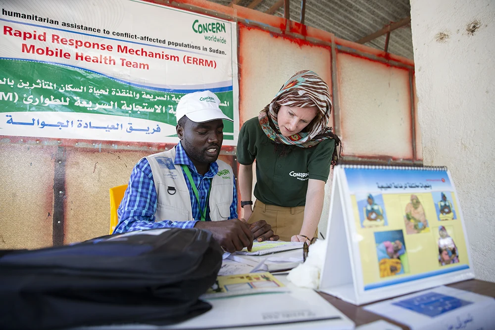 Concern staff at a health center in Central Darfur