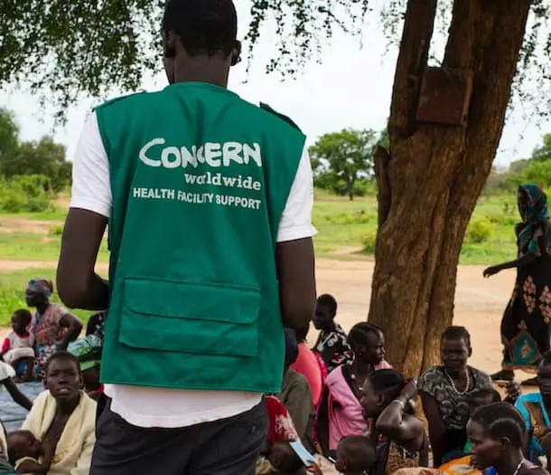 The community gathers for a Concern Worldwide Nutrition clinic at a health facility in a rural area of Aweil, South Sudan.