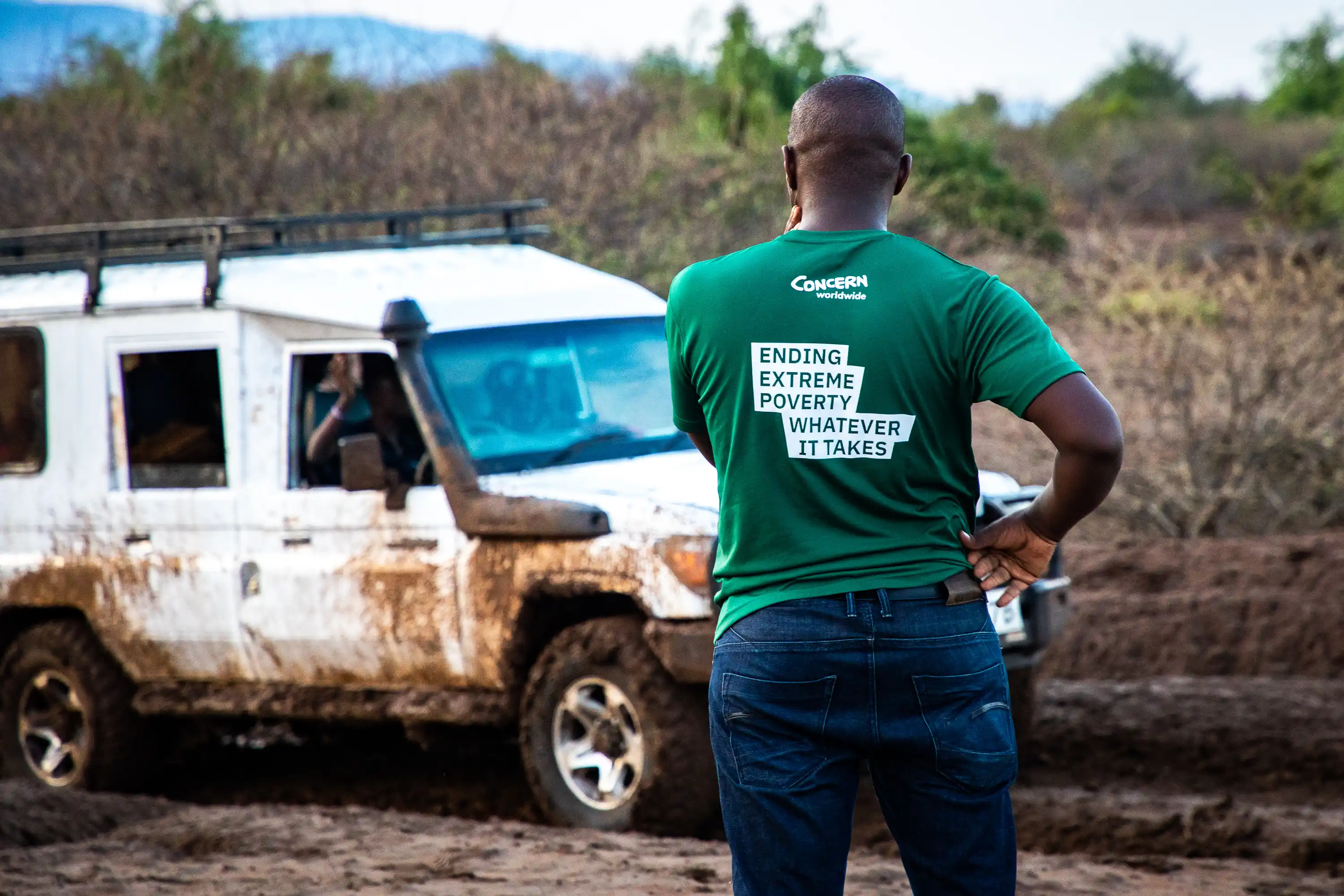 A Concern 4x4 struggles with the waterlogged landscape.