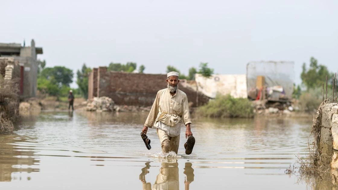 Water engulfed Nowshera District, Pakistan during the 2022 floods. Countries like Pakistan financially struggle to adapt to climate change.